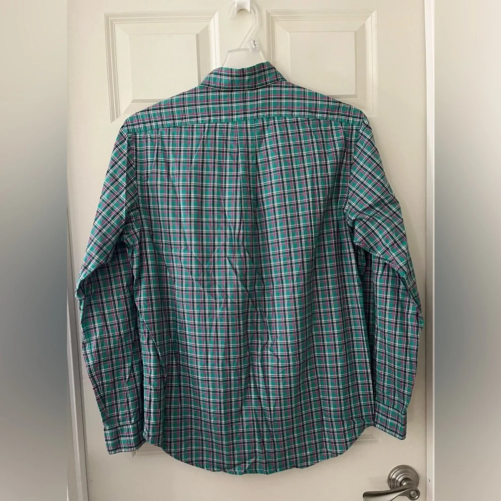 Men’s Polo Ralph Lauren Long Sleeve Button Down Dress Shirt Plaid Pink Green L